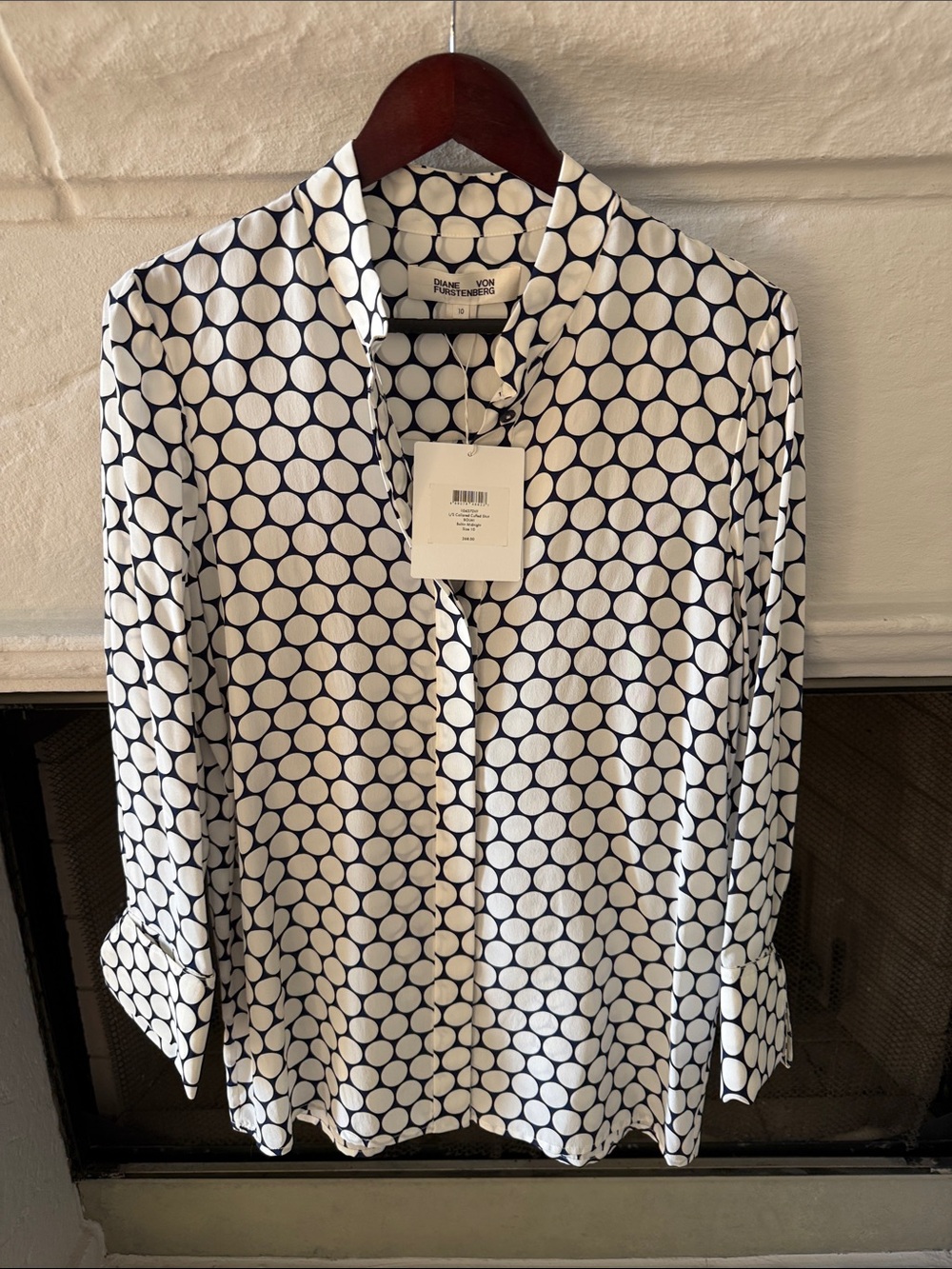 Diane Von Furstenberg Long-Sleeve Shirt in Navy and White